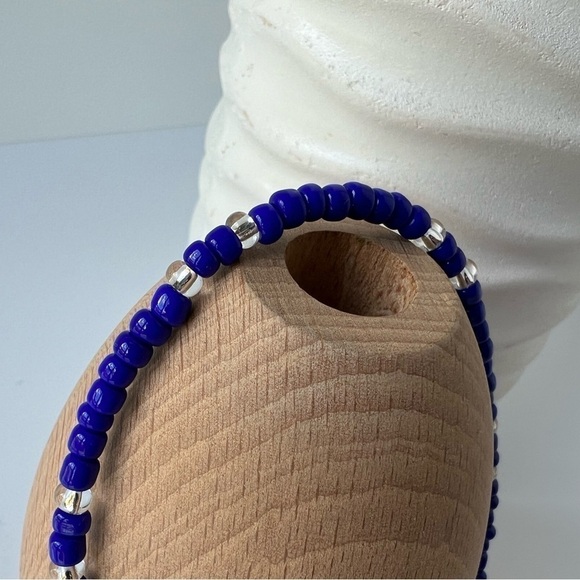 HAND CRAFTED Stretch Beaded Cobalt Blue Anklet 9.5” - Picture 6 of 14
